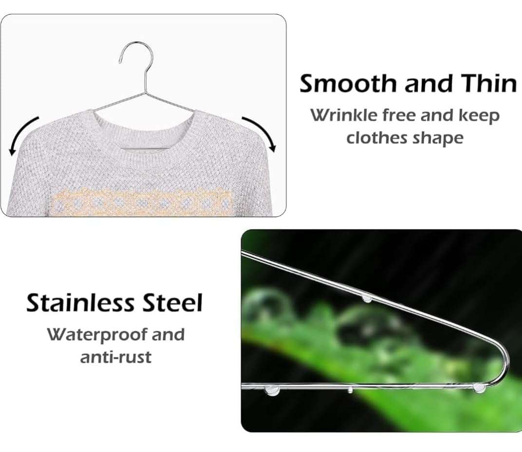 Green Tales Clothes Wire Heavy Duty Stainless Steel Hangers with Non Slip Grooves, Ultra Thin Metal Space Saving Clothing Hanger 16.5 Inch (24) 3