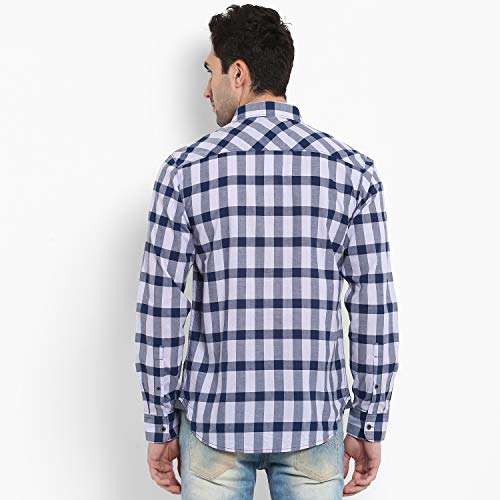 Mufti Men's Checkered Slim fit Casual Shirt (MFS-9546-H-LILAC-NAVY-L_Lilac-Navy L) 3