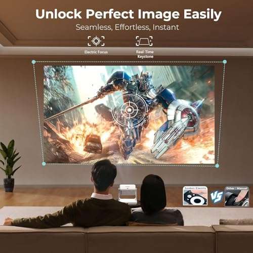 Projector-4K with WiFi and Bluetooth: [Google TV/1500 ANSI/Voice Control/Built-in Apps] Outdoor-Projector, Portable-Movie-Smart-Projector, Sovboi 1080P Home-Ceiling-Proyector 180° Stand/300 ''Display 5