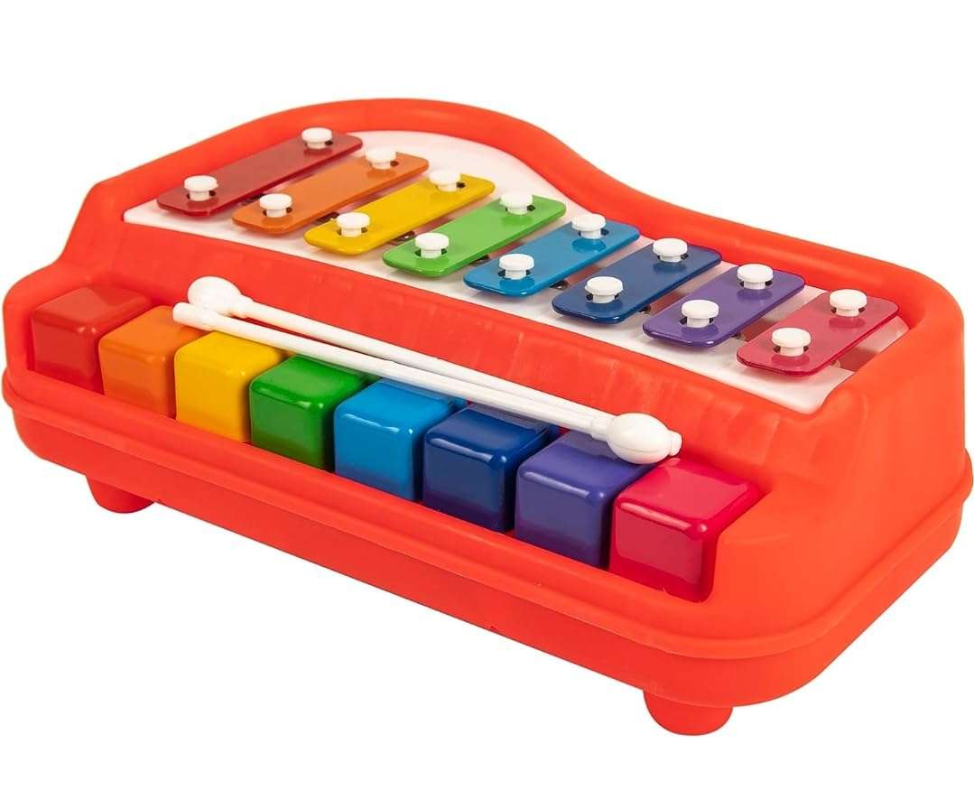Ruhani 2 in 1 Big Piano Xylophone Musical Toy for Kids (Age 3+) with 8 Keys, 2 Sticks, Keyboard Xylophone Piano - Preschool Musical Learning Instruments Gift Toy for Baby, Kids, Girls, Boys - Red 1