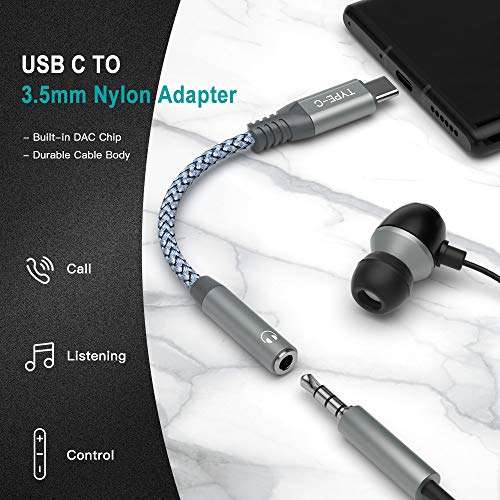 USB C Headphone Adapter, USB Type C to 3.5mm Audio Adapter Durable Braided Aux Converter DAC Stereo Connector Earphone Speaker Adapter for iPad Mini 2021 iPad Pro Galaxy S21 S20+ FE Ultra Google Grey 4