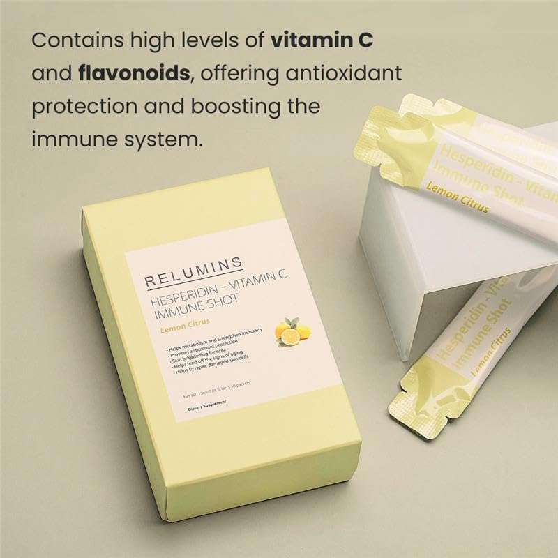 Relumins Vitamin C Shots, Hesperidin Lemon Citrus Vitamin C Packets with Bioflavonoids for Immune Boost & Antioxidant Protection – Daily Immunity Support, 10 Packets (25ml Each) 5