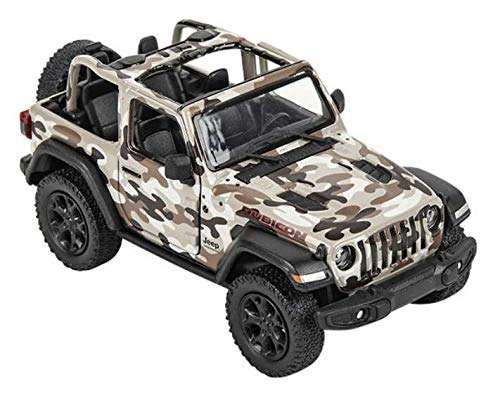 KiNSMART - 1/34 Scale Model Compatible with Jeep Wrangler Rubicon 2018 Camo Open Top (Beige) 3