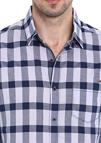 Mufti Men's Checkered Slim fit Casual Shirt (MFS-9546-H-LILAC-NAVY-L_Lilac-Navy L) 6
