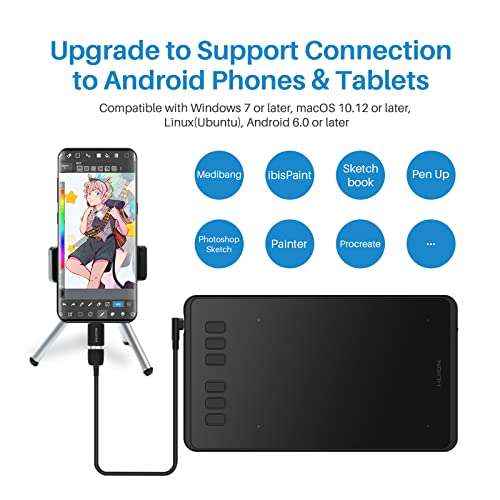 Huion Inspiroy H640P Graphics Drawing Tablet Digital Pen Tablet Battery-Free Stylus with 8192 Levels and 6 Express Keys for PC and Mac 2