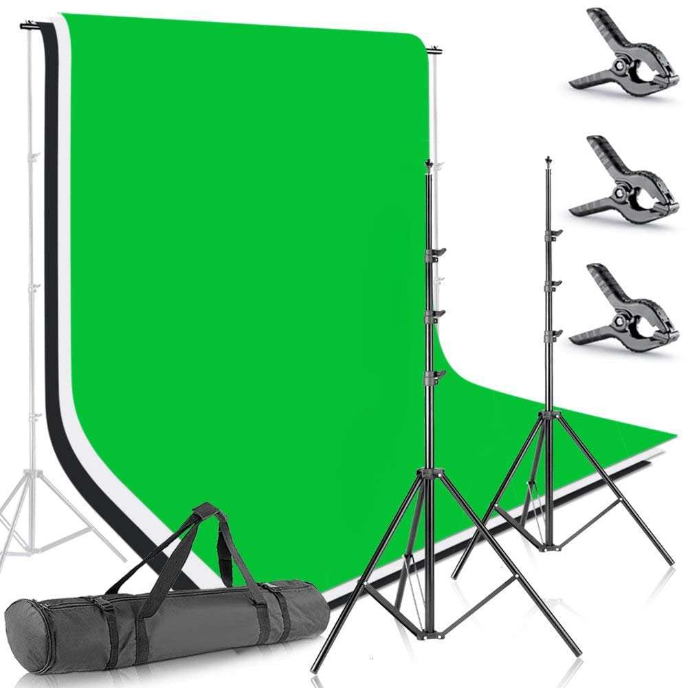 Neewer 8.5ft X 10ft/2.6M X 3M Background Stand Support System with 6ft X 9ft/1.8M X 2.8M Backdrop(White,Black,Green) for Portrait,Product Photography and Video Shooting 1