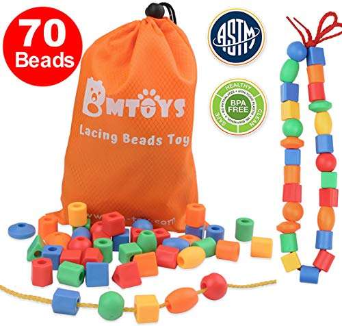 BMTOYS Lacing Beads for Kids - 70pcs Threading Beads Occupational Therapy Toys for Kids Fine Motor Skills Developmental Activity OT Toys 4