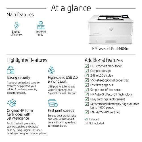 HP Laserjet Pro M404n Printer, White (Renewed) 4