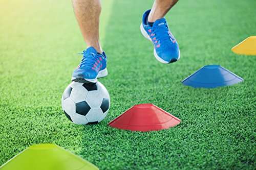 Prextex 40-Pack Soccer Cones w/Holder | Sports, Athletic, Football, Basketball, Soccer Training Equipment Flat Disc Cone | Safety Cones Drills, Kids Agility Practice, Game Coaching | Indoor&Outdoor 4