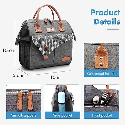 Lekesky Lunch Bag for Women Insulated Lunch Box Leakproof Lunchbox for Adult Work, Grey 5