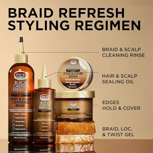 African Pride Black Castor Miracle Extra Hold Braid, Loc, Twist Gel - Extreme Hold Braiding Hair Gel, Edge Control & Tames Frizz, No Flake | Natural Ingredients, Black Castor & Coconut Oil | 12oz 5