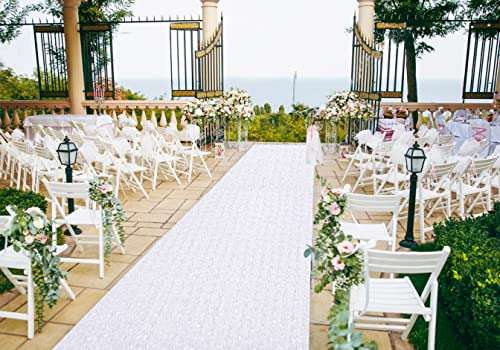 White Wedding Aisle Runner for Indoor 4ft x 20ft Rosette Floral Carpet Runner for Party Prom Outdoor 2