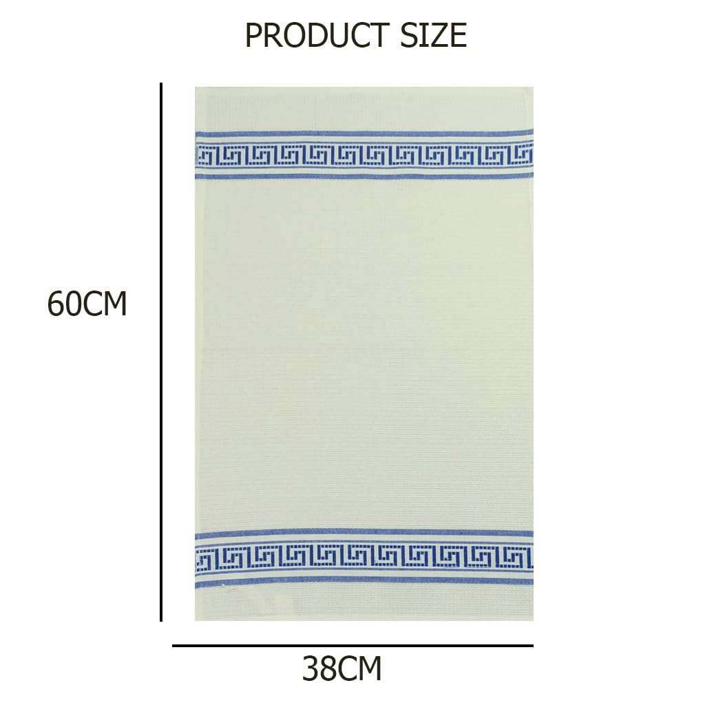 Attica Tracery 5 Pack Waffle Cotton Kitchen Tea Towels White 60x38 cm Highly Absorbent Dish Towels for Cleaning Dishes, Countertop Reusable Cloth Napkins Quick Dry Hand Towels (Blue Border) 3