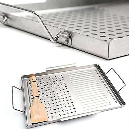 NEWCES Stainless Steel Grill Pan Non-Stick BBQ Pan Square Barbecue Plate Outdoor Picnic Cooking Tools Barbecue Utensils 4
