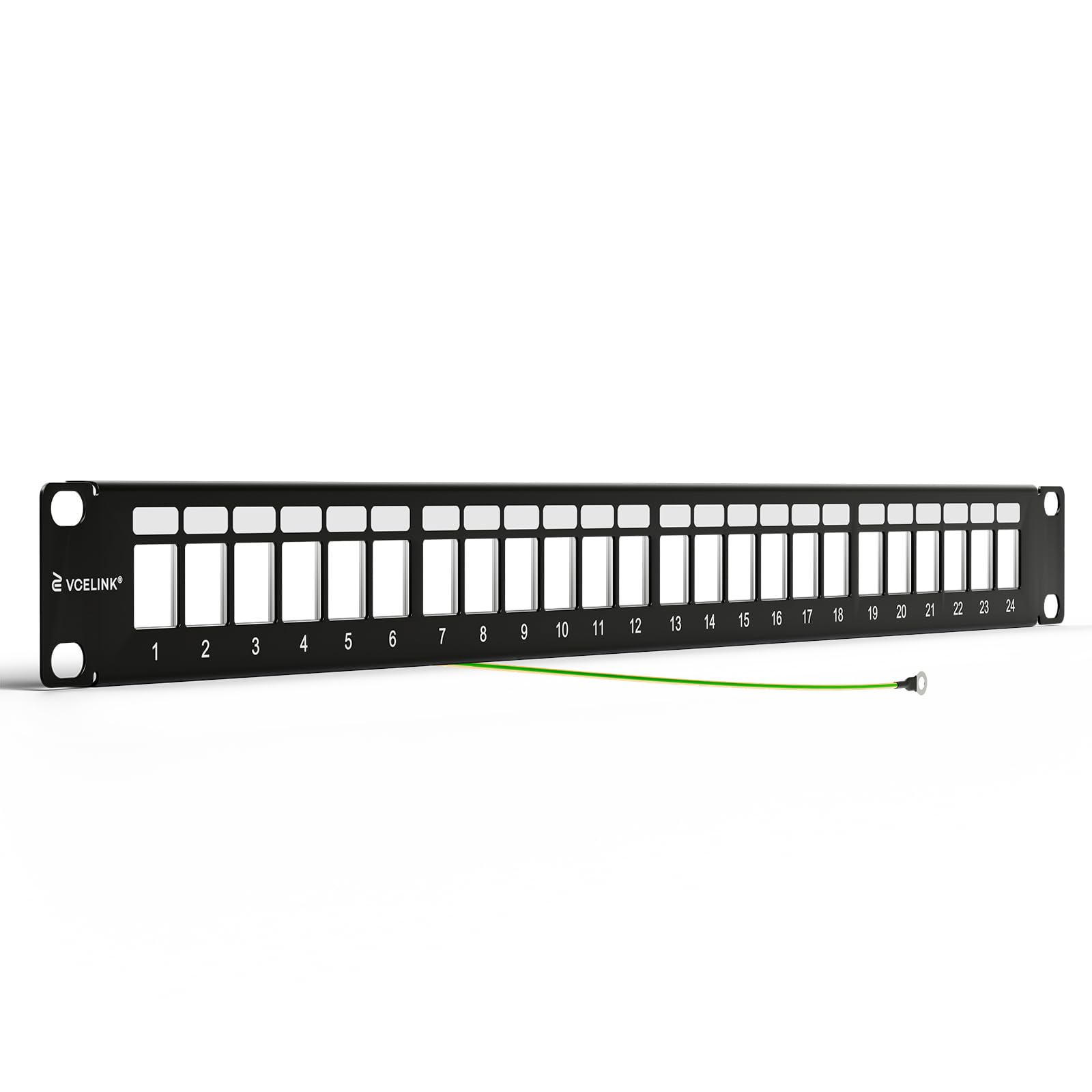 VCELINK 24 Port Shielded Keystone Patch Panel, 1U 19-Inch Rackmount Blank Panel, 1.5mm SPCC All Metal Network Distribution Frame with Grounding Wire for Cat6/Cat6A/HDMI/Fiber/Coax Keystone Jacks 1