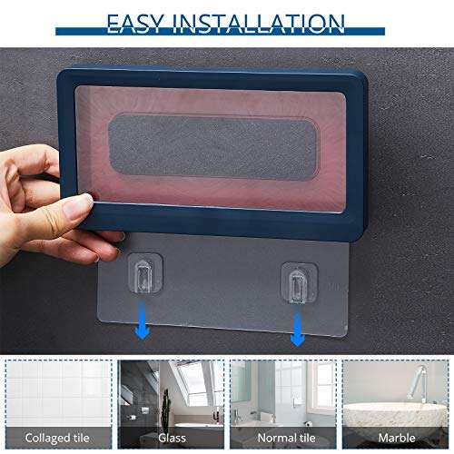 1 Piece Wall Mount Shower Phone Holder Waterproof Phone Case for Shower, Anti-Fog Touchable Screen Sealed Phone Case Self Adhesive Bathroom Storage Phone Holder for Bathroom, Shower, Kitchen (Blue) 6