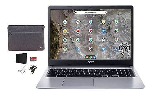 Acer Chromebook 315 15.6'' FHD 1080p IPS Touchscreen Light Laptop,Intel Celeron N4020,4GB RAM,64GB eMMC,HD Webcam,WiFi 5,12+ Hours Battery,Chrome OS,Silver with Accessories