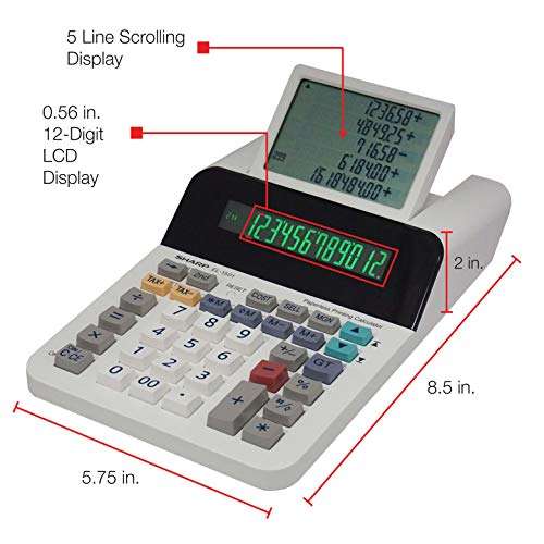 Sharp El-1501 Compact Cordless Paperless Large 12-Digit Display Desktop Printing Calculator That Utilizes Printing Calculator Logic 3
