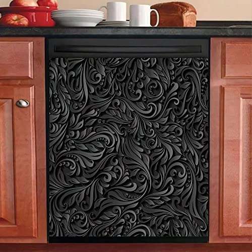 3D Engraved Metal Dishwasher Magnet,Metal Flower Dishwasher Cover,Metal Pattern Sticker for Refrigerator,3D Folk Fridge Vinyl Magnetic Panel Decal,Home Appliances Magnets Kitchen Decor 23"x26"