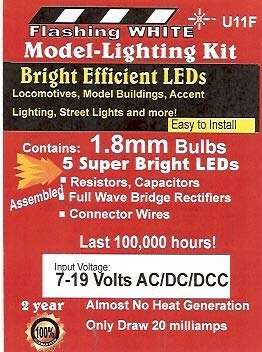 Evan Designs U11F 1.8mm Flashing LED, Color=Bright Cool White, Pkg=5