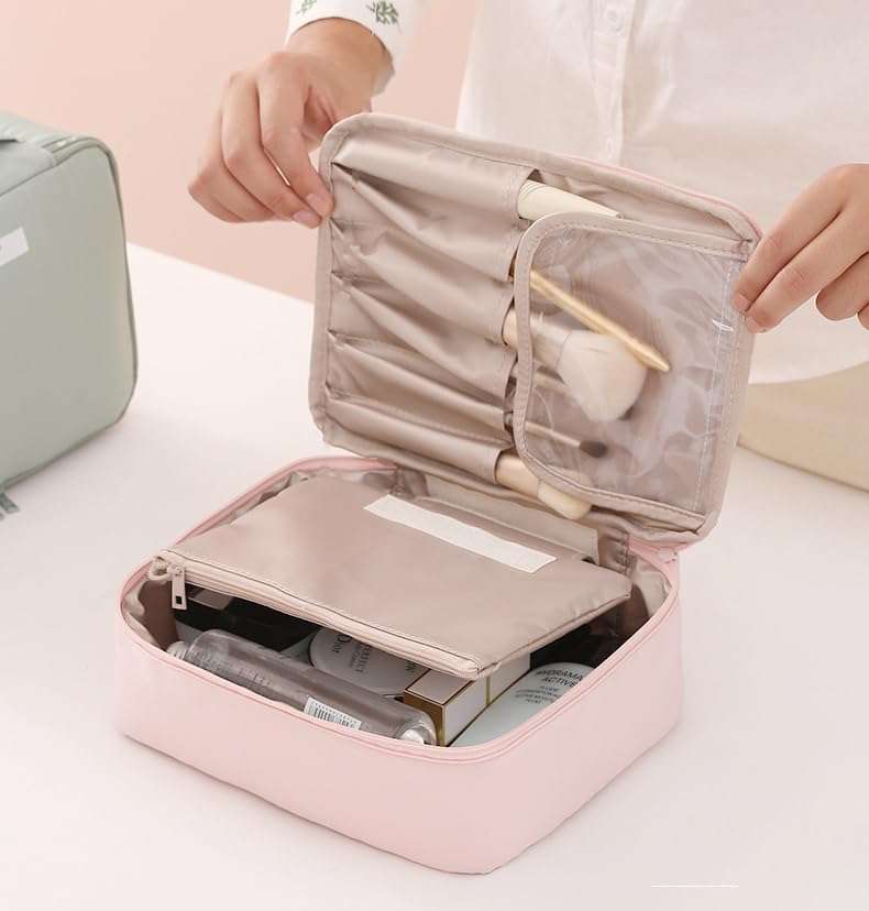 WEMOL Small Travel Fashion Cosmetic Organizer Bag with Detachable Pouch, Super Soft Makeup Organiser Bag for Brushes, Toiletries, Cosmetics Items for Women (Pink) 4