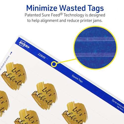 Avery Square Printable Tags, Sure Feed Technology, 1.5" x 1.5", White, Includes String, Laser/Inkjet Printable, 200 Total, Great for Branding, Gifts, Merchandising, and More (22849) 3