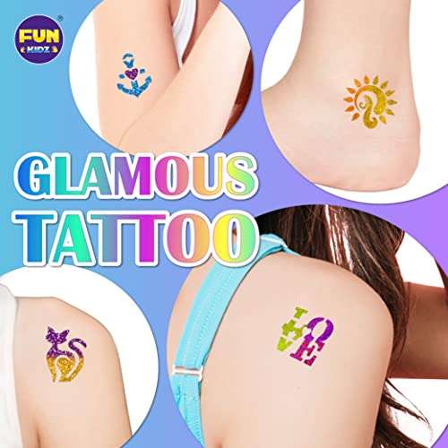 Glitter Tattoo And Hair Color Combo Kit for Girls, Funkidz 6 Colors Hair Chalk Pens Glitter Tattoo Set Hair Beads Tool Kit Gift for Girls Of Ages 8 And Up Washable Colors for Kids Cosplayer Parties 2