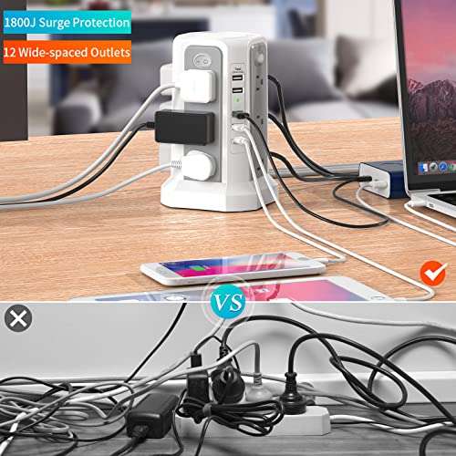 Multi Plug Outlet Extender, Surge Protector Power Strip, AC Outlets Extender with USB Charger(1 PD20W USB C) PASSUS Power Strips Surge Protection for Home Office DormRoom 4