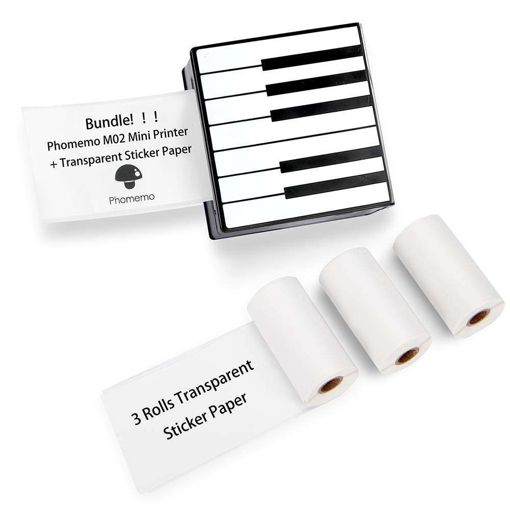 Phomemo M02 Pocket Printer- Bluetooth Thermal Photo Printer with 3 Rolls Transparent Sticker Paper, Compatible with iOS + Android for Plan Journal, Study Notes, Art Creation, Work, Gift 1