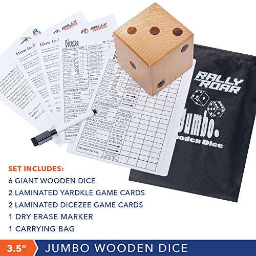 Rally and Roar Giant Backyard Varnished Wood Dice Set - Six 2.5" Dice, Scorekeeper and Carry Bag 5