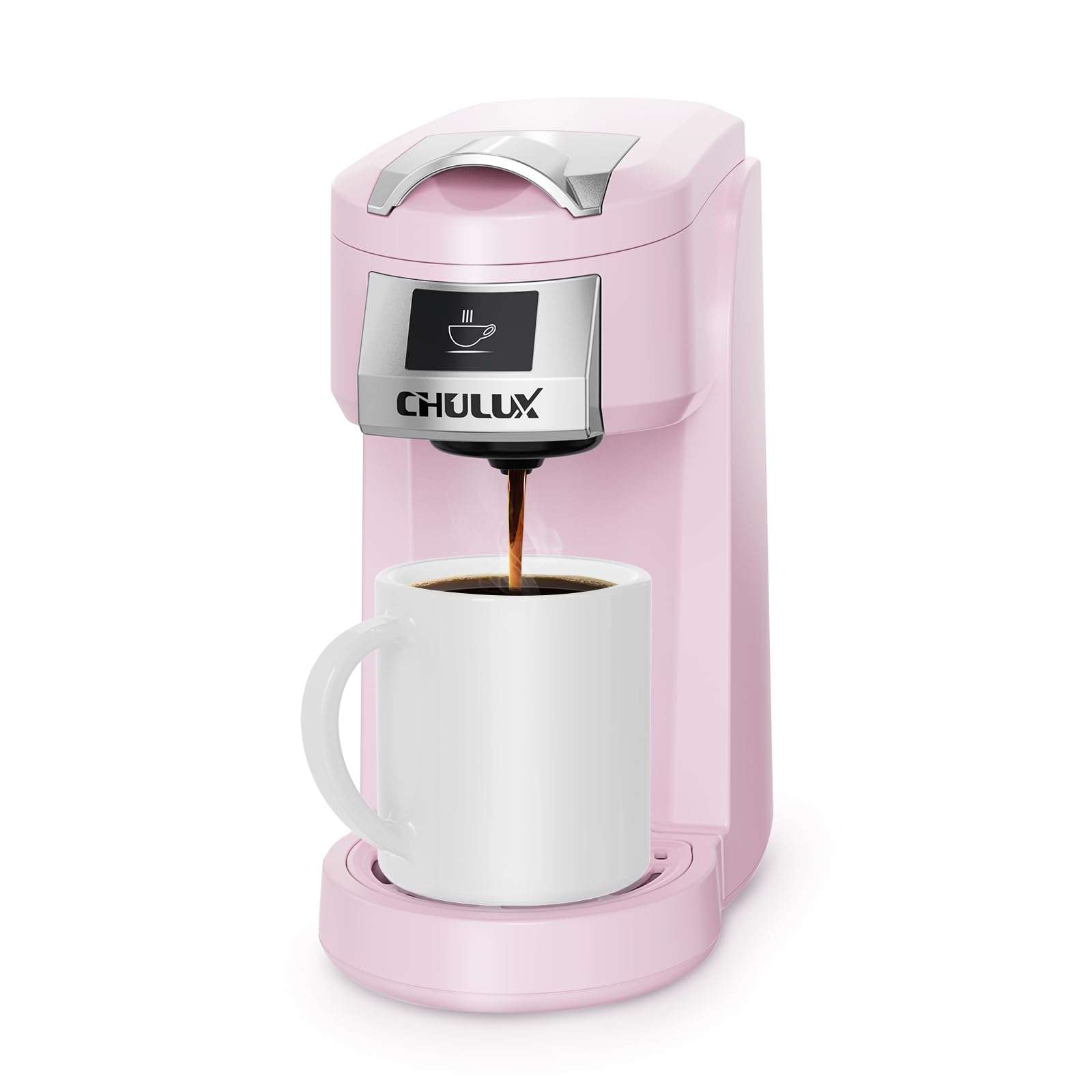 CHULUX Classic Single Serve Coffee Maker for K Cup, One Button Easy Coffee Machine for Office, RV, Travel and Dorm, Pink