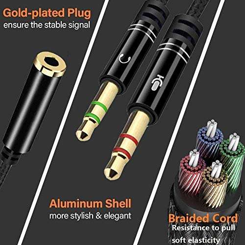 LUZWE? 3.5mm Female to 2 Dual Male Microphone Audio Stereo Jack Earphones Port for Gaming Speaker PC Adapter, 3.5mm Spiliter Mic Cable for Computer, Laptop, PC, CPU and More Devices 2