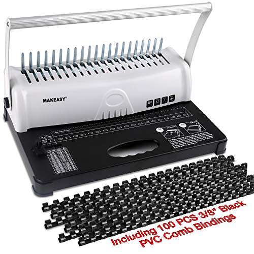 MAKEASY Binding Machine for Letter Size A4 A5, Book Binder Paper Punch Binder with 100 PCS 3/8'' PVC Comb Bindings 1