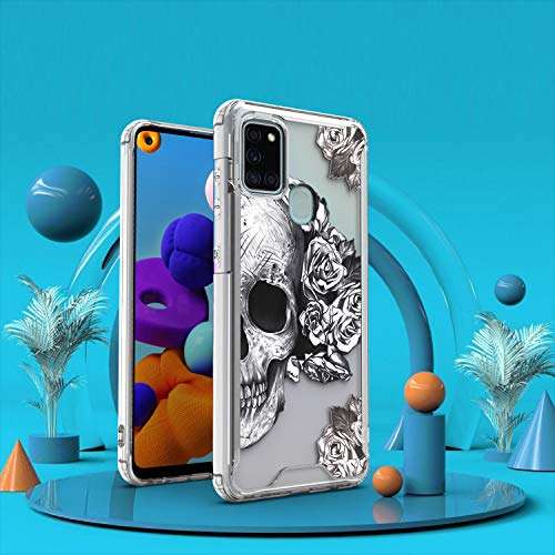 KWEICASE Cell Phone Case for Samsung Galaxy A21S, Samsung A21S Case Slim Soft Bumper Hard Clear Cover Transparent Shockproof Protective Case for Galaxy A21S, Skull 6