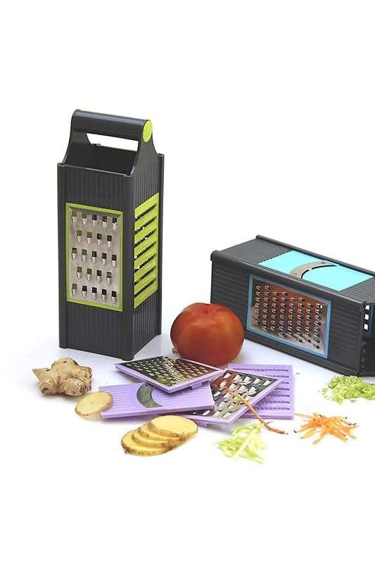 R M Enterprises Plastic 4 in 1 Slicer and Grater Chopper Fruit Slicer Dicer Grater Potatoes Slicer Peeler 4 Stainless Steel Blades for Chips Vegetable & Fruit Cutter Slicer for Kitchen (Pack of 1) 4