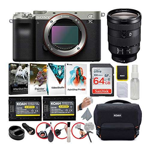 Sony Alpha a7C Full-Frame Compact Mirrorless Camera Body (Silver) Bundle with E-Mount Lens, Battery and Charger, Gadget Bag with Accessory and Cleaning Kit, Software Suite, and Memory Card (6 Items) 1