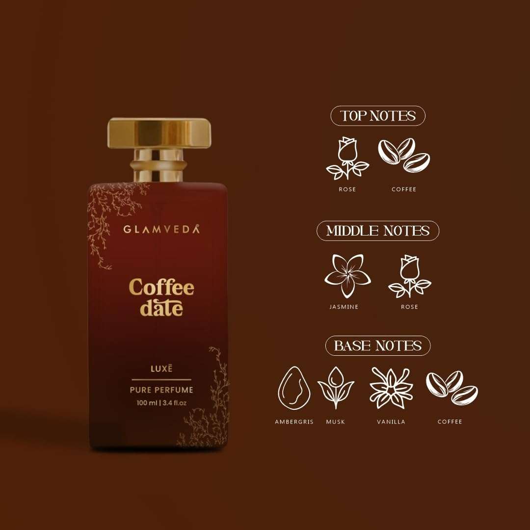 Glamveda Coffee Date Luxury Pure Perfume for Woman 100ml | Long-Lasting Fragrance | with Rose, Coffee, Musk, Vanilla | Floral and Fruity Premium Perfume for Women 4