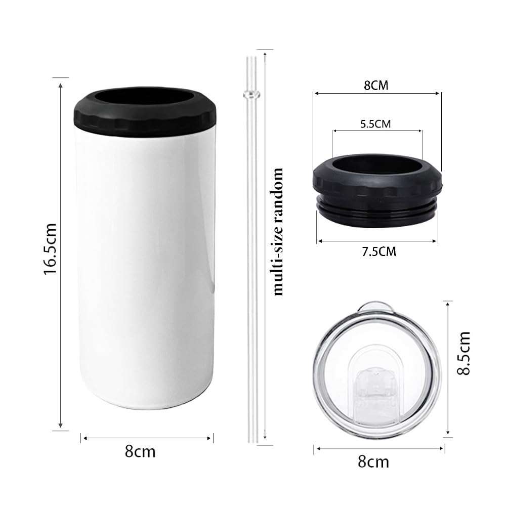 Lilsofee 12 Pack 16 oz Sublimation Blank Tumblers Skinny 4 in 1 Can Cooler with 2 Lid Stainless Steel Double Wall Insulated Beer Bottles Coolers Slim Can Holder for Drinks 3