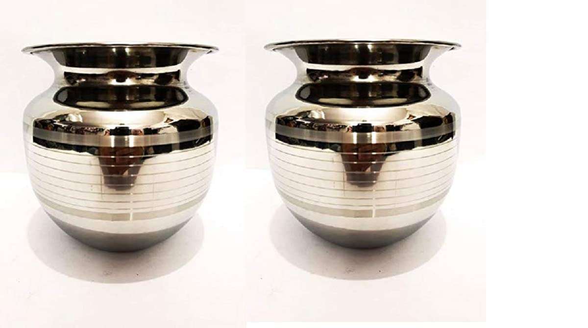 Pure Stainless Steel Heavy Gauge Lota/Kalash/Milk Pot Size - 10 Set of - 2 PCS (1100 ML) Silver