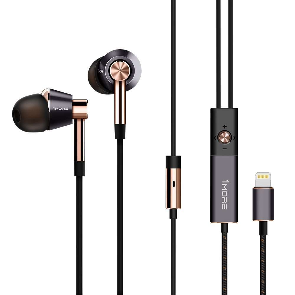 1MORE Triple-driver Headphones In-Ear Hi-Res Audio Earphones with Microphone and Remote Control Lightning Connector for iPhone7 iPhone 8 iPhone X, iPad & iPod - E1001L Gold 3