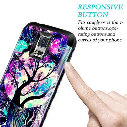 Lamcase for Galaxy S5 Case Shockproof Dual Layer Hard PC & Flexible Silicone High Impact Bumper Drop Protective Case Cover for Samsung Galaxy S5 i9600, Life Tree 4