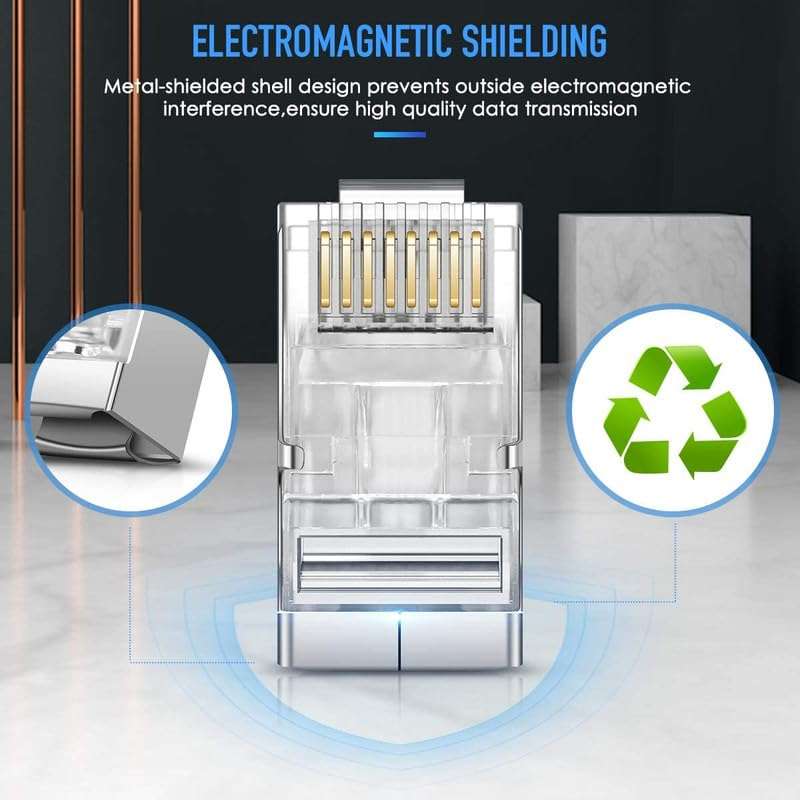 FEDUS RJ45 STP Connector Pack 4 Cat5, Cat5E, Cat6, Shielded RJ45 Nickel Plated 8P8C Ethernet Modular LAN Crimp Module Plug FTP STP Network Crimping Plug Ethernet Network Cable Plug 3