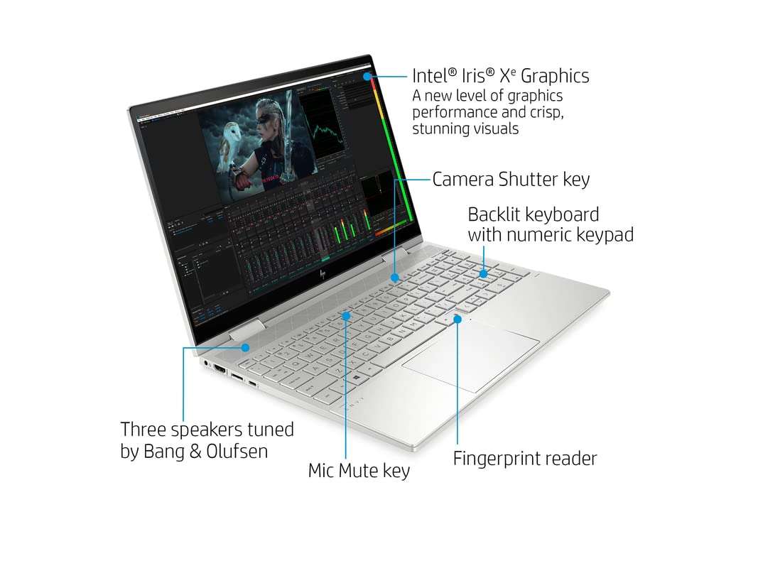 2022 HP Envy x360 2-in-1 15.6" FHD Touchscreen Laptop, Intel Core i5-1135G7, 64GB RAM, 2TB PCIe SSD, Full-Size Keyboard, Iris Xe Graphics, HD Webcam, Win 10, Silver, 32GB Snow Bell USB Card 2