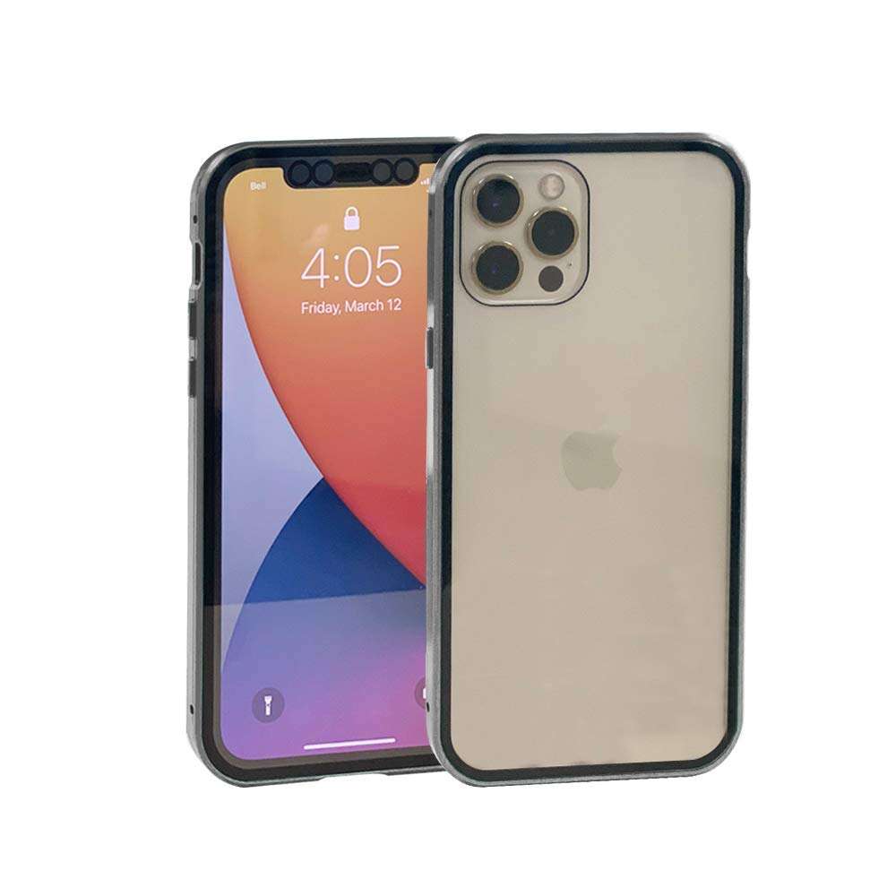 freeship deals Magnetic Adsorption Metal Case for iPhone, Double-Sided Tempered Glass Full Protective Cover for iPhone 12 Pro (Silver)