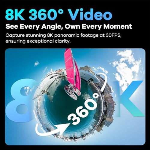 KanDao QooCam 3 Ultra - 8K Waterproof 360 Action Camera with Dual 1/1.7" Sensors, 96MP Photo, HDR, F1.6 Fast Aperture, Built-in GPS, Invisible Selfie Stick, Stabilization, for Travel & Vlog & Sports 2