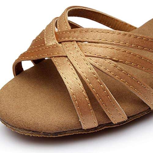 HENWERD Ballroom Dance Shoes for Women Latin Salsa Rhinestone Performance Shoes Sandals (Khaki,6 US) 5