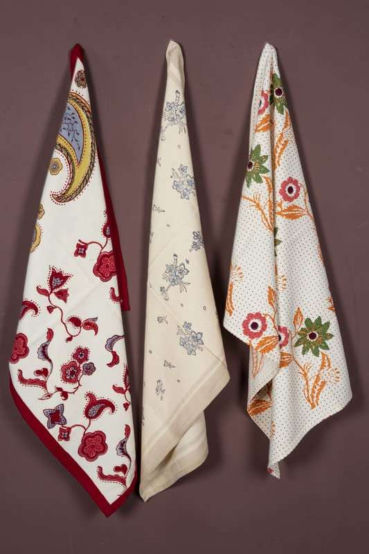 CONTRAST LIVING Parenki Hand Block Printed Kitchen Towel/Dish Towel/Hand Towel Multi Color Set of 3 Pcs 1