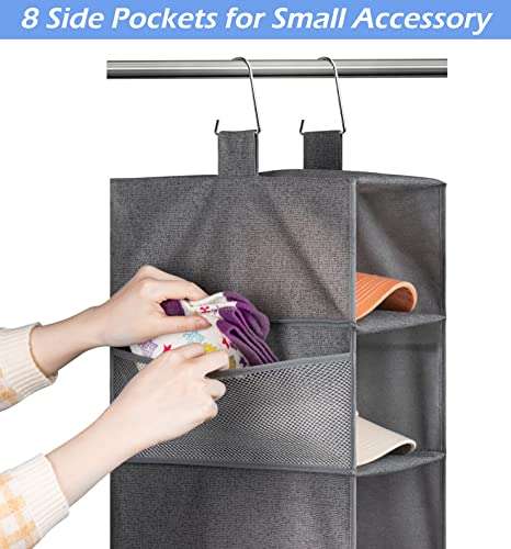 KIMBORA 8-Shelf Hanging Shoe Organizer with 8 Side Mesh Pockets Shoe Holder for Closet Hat Rack, Grey 4