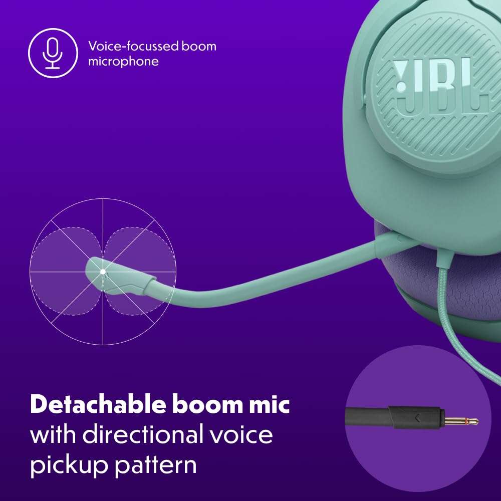 JBL Quantum 100M2 Wired Gaming Headphones, Supports Windows Sonic Spatial Audio, 40mm Realistic Dynamic Drivers, Omnidirectional Detachable Mic, Breathable Memory Foam Cushions, PC/Xbox/PS/3.5mm-Cyan 6