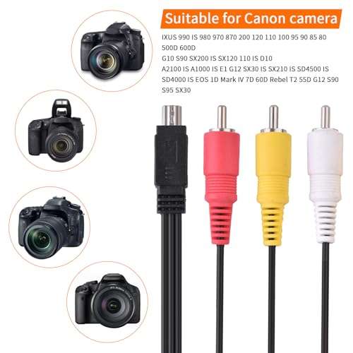 Demeras Mini USB to 3 RCA AV Cable for Camera to TV Wire - Compatible With IXUS 990 IS 980 IS 970 5
